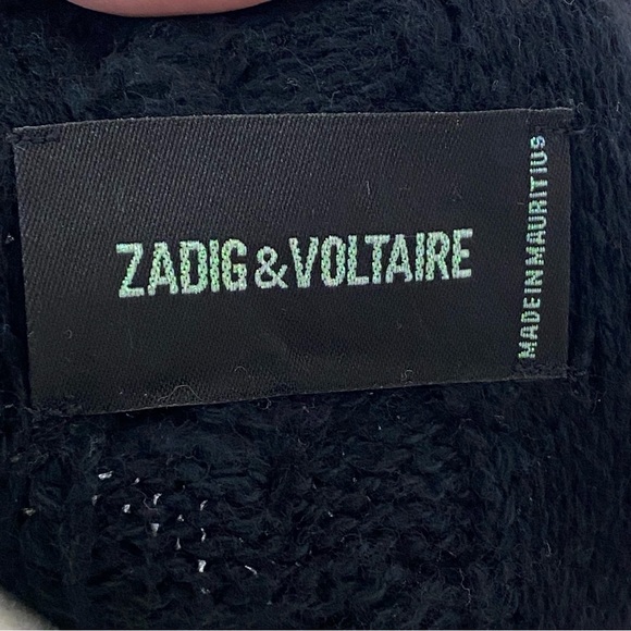 Zadig & Voltaire Corry Cows Cardigan Belt Sweater S Black Cotton Cashmere Loops - Picture 3 of 10